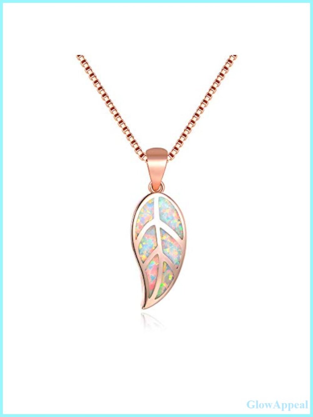 Silver Plated Rose Gold Leaf Opal Pendant Necklace 18in Cable Chain Gift